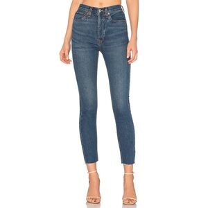 RE/DONE Originals High Rise Ankle Raw Hem Crop Jeans in Dark Size 29
